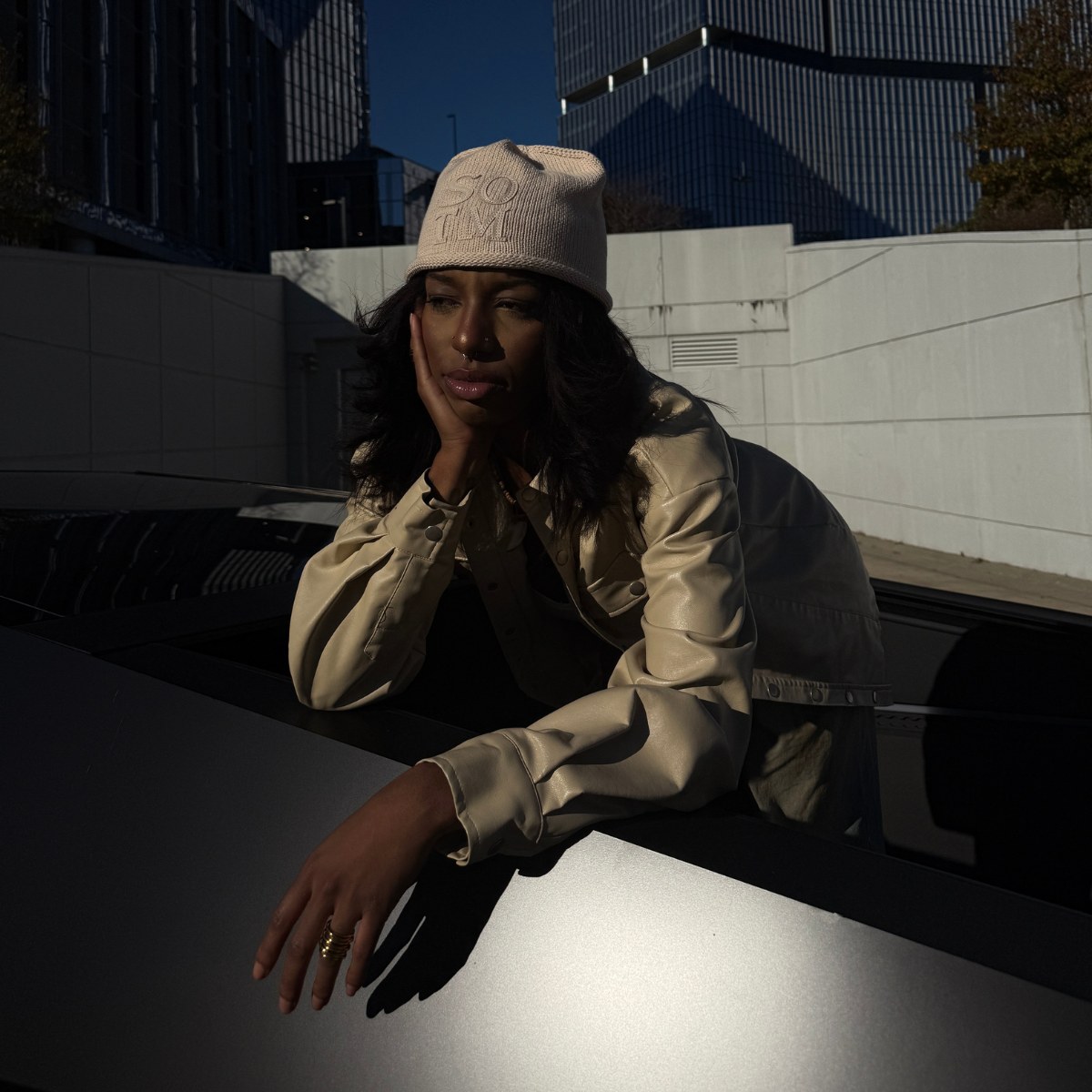 Moment Leather Patch Beanies